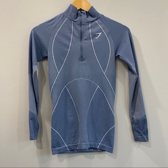 Gymshark Women's Long Sleeves Quarter Zip Blue Sweatshirt - Picture 1 of 8